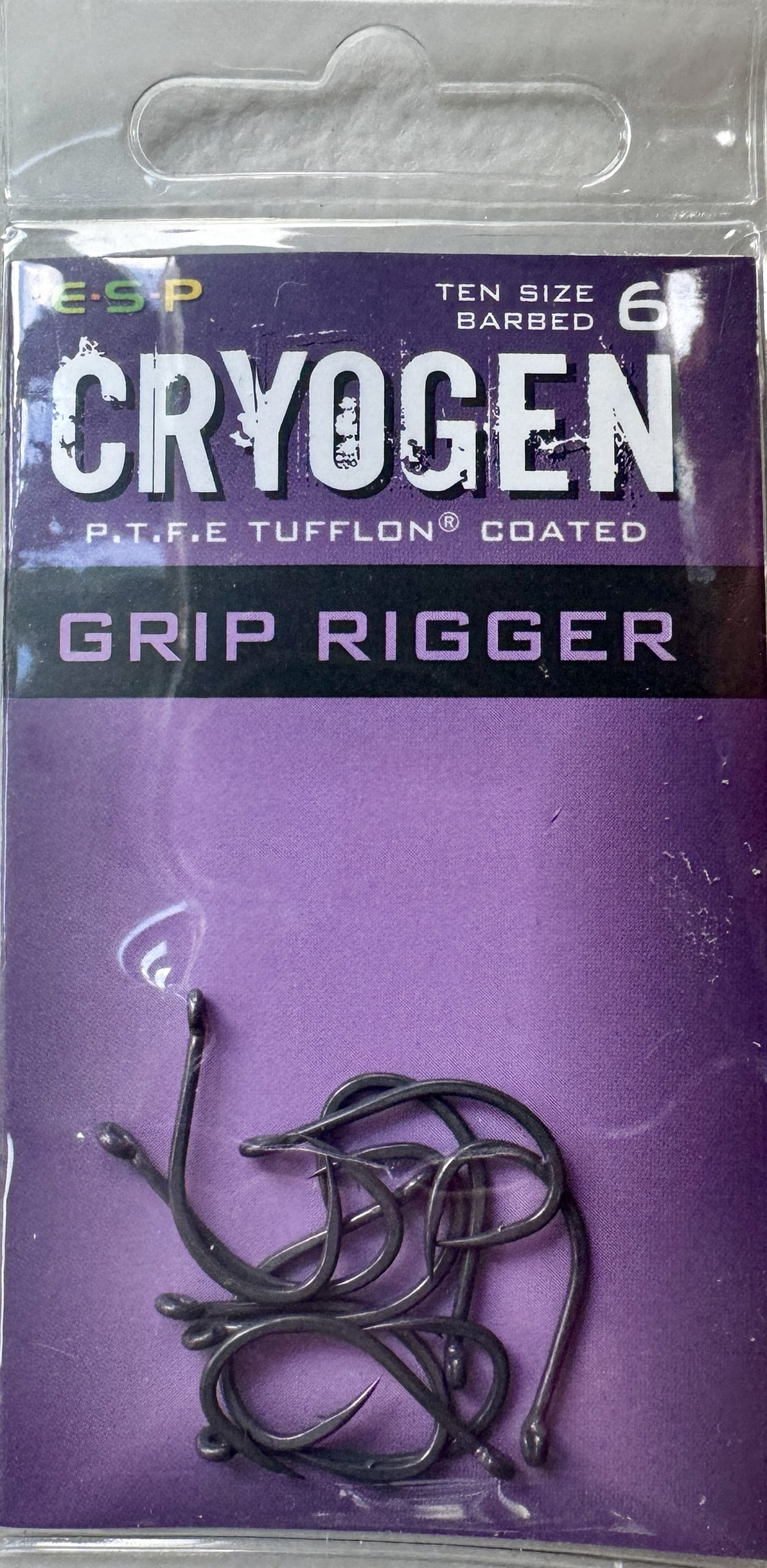 ESP Cryogen Micro-Barb Grip Rigger Size 6 Carp Hooks - 10 pack