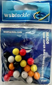 WSBTACKLE BEADS 8MM FT207 - 20 PER BAG MIXED COLOURS