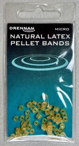 Image of a retail pack of fishing tackle – Drennan Micro Natural Latex Pellet Bands (2mm) approx. 50 per pack.