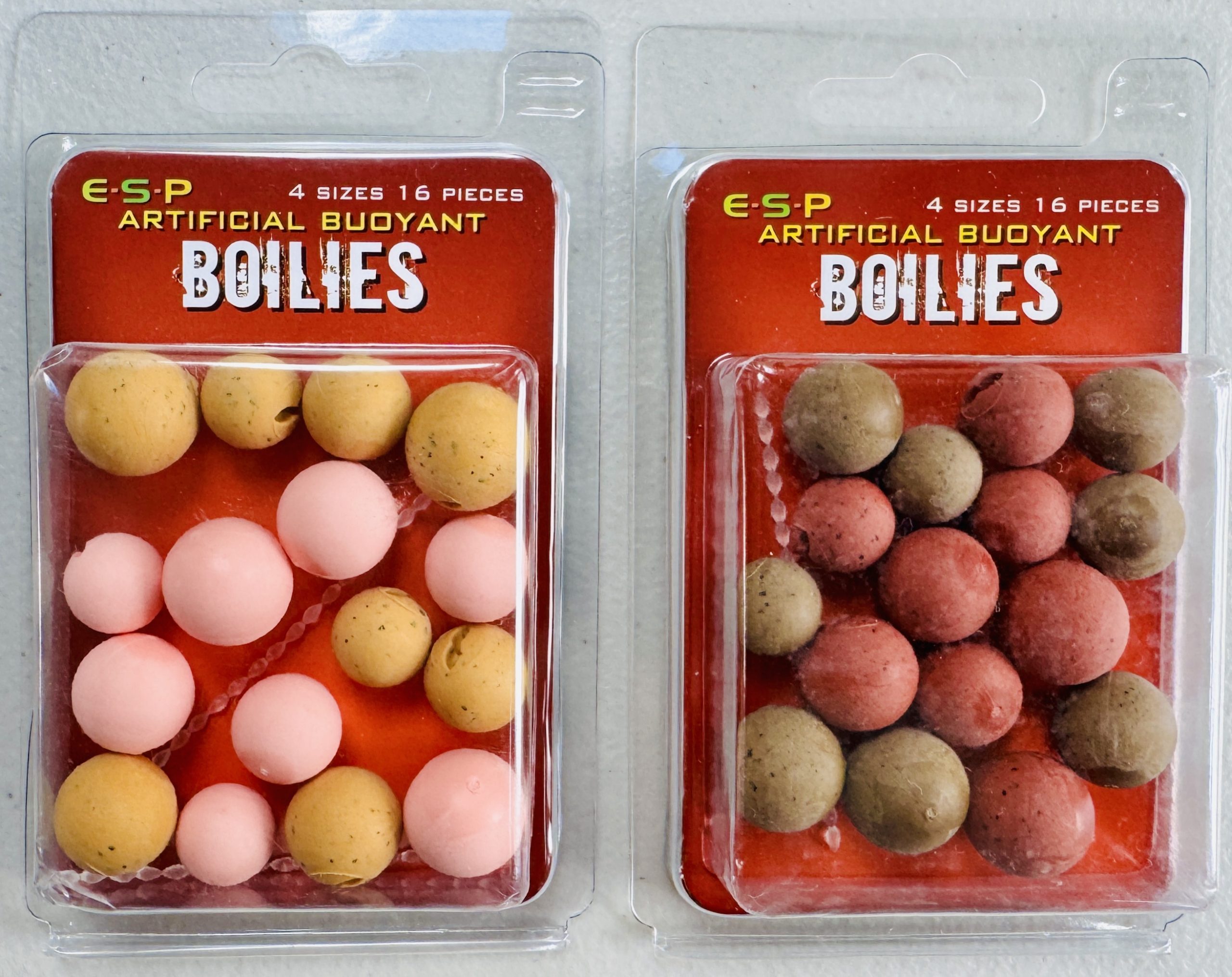 Image of retail packs of ESP Natural Range Boilies in 2 colours