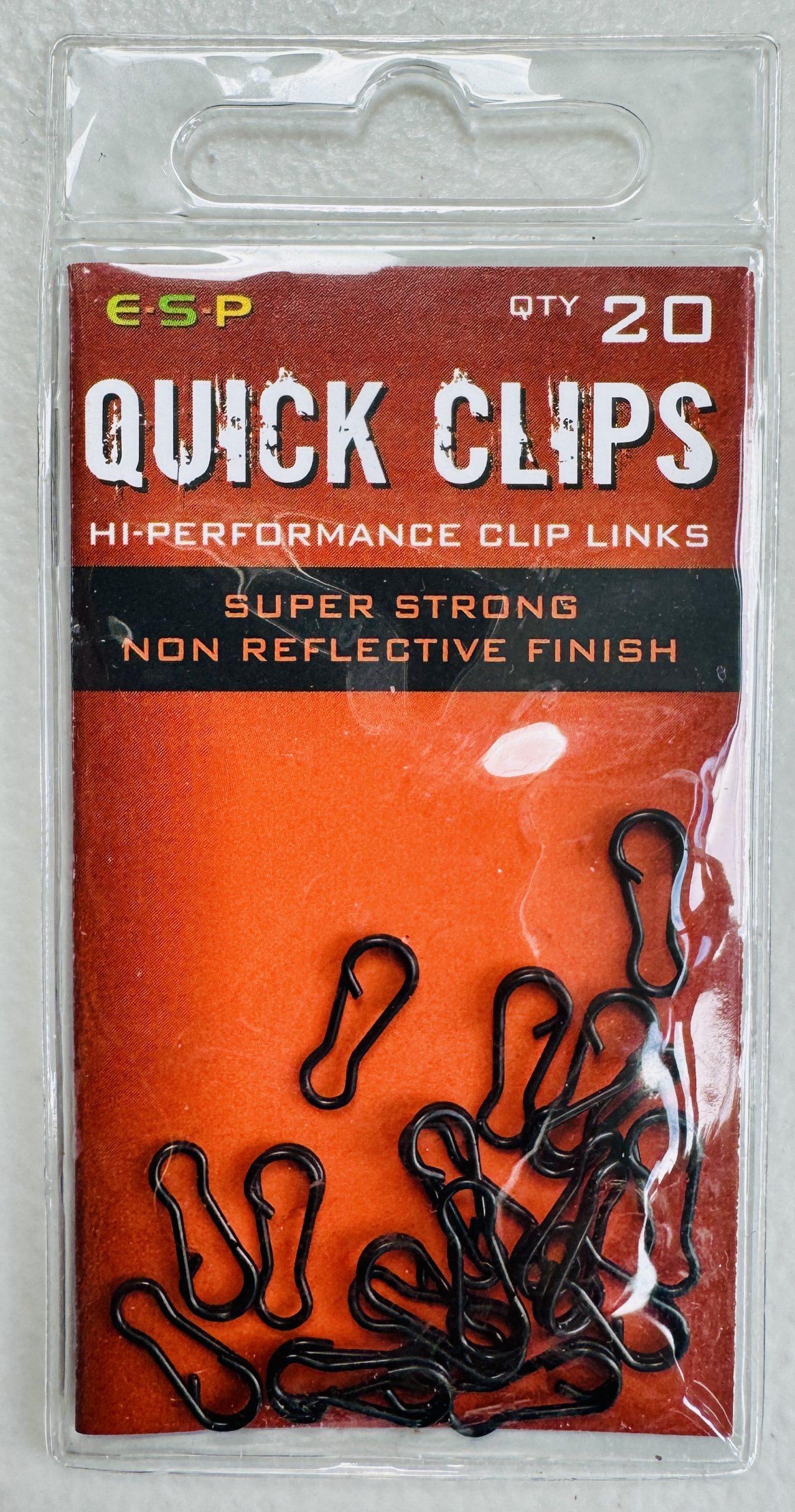 Image of a retail pack of ESP Quick Clips. These Quick Clips are extra strong and have a matt, non-glare finish.