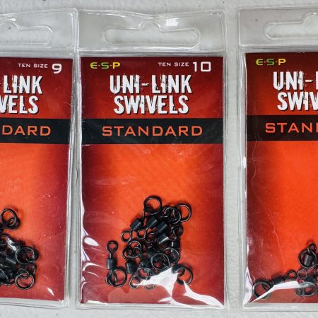 Image of retail packs of fishing tackle - ESP Standard Uni-Link Swivels available in 3 sizes.