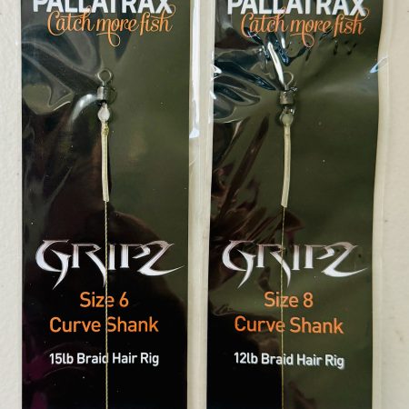 Image showing 2 retail packs of Pallatrax Gripz Braid carp rigs in size 6 and size 8