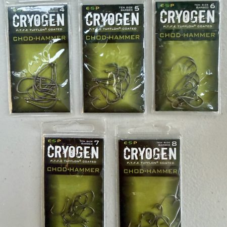 Image showing 5 retail packs of ESP Cryogen Classic Barbed (Micro-Barb) Carp Hooks in Size 4, 5, 6, 7 and 8