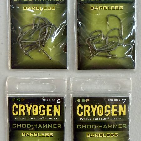 Image showing 4 retail packs of ESP Cryogen Classic Barbless Carp Hooks in Size 4, 5, 6 and 7
