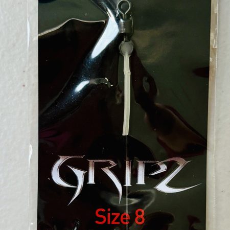 Image of a retail pack of Pallatrax Gripz Wide Gape Fluorocarbon Hair Rig in size 8