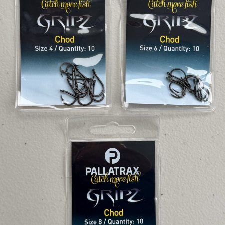 Image of 3 packs of Pallatrax Gripz Chod Hooks in Sizes 4, 6 and 8